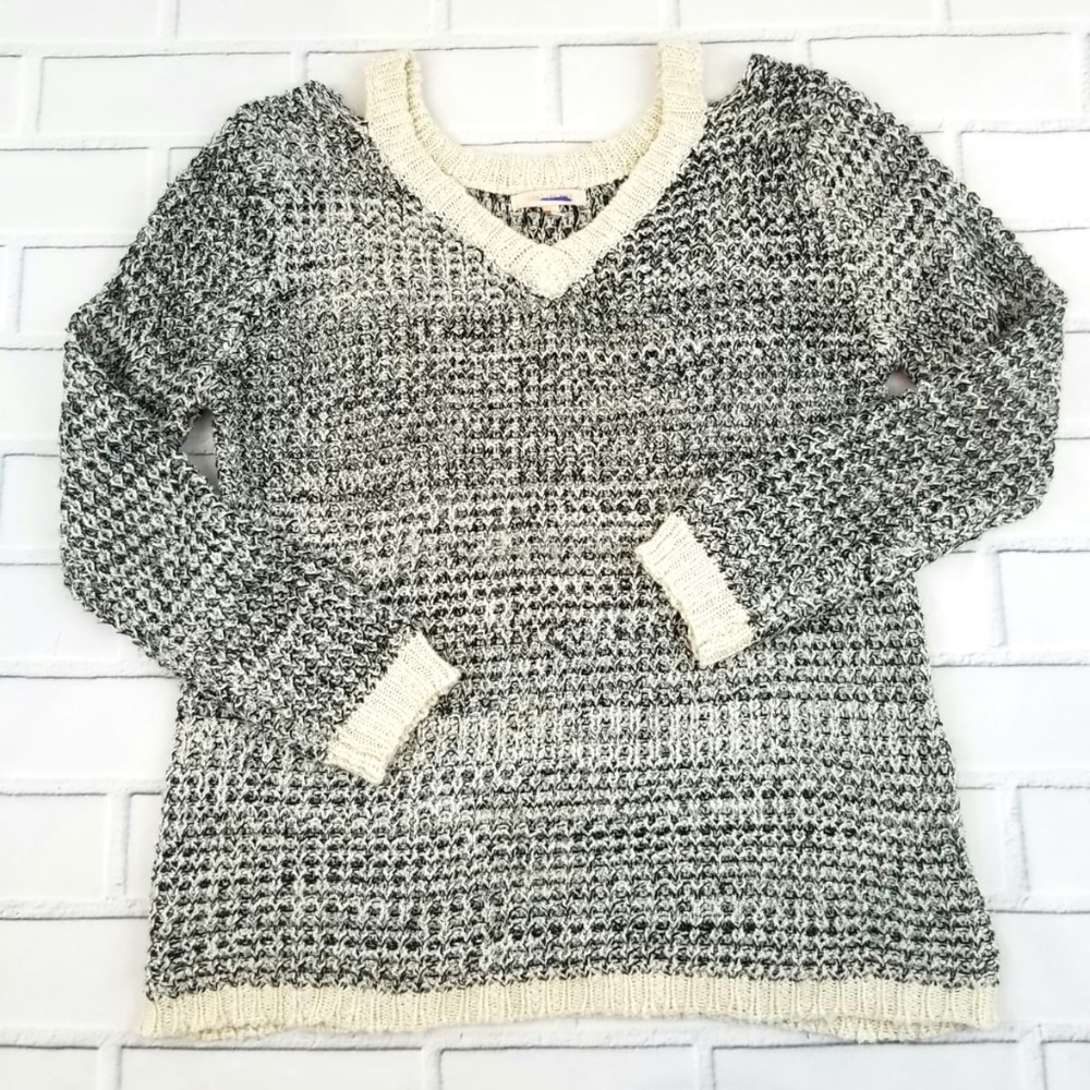 Skies Are Blue Cream/Black Cold Shoulder Sweater